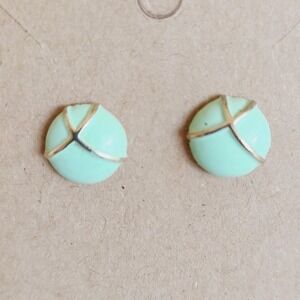 Mint Green Stud Earrings with Gold Tone‎ Geometric Accent Women's Pre-Owned